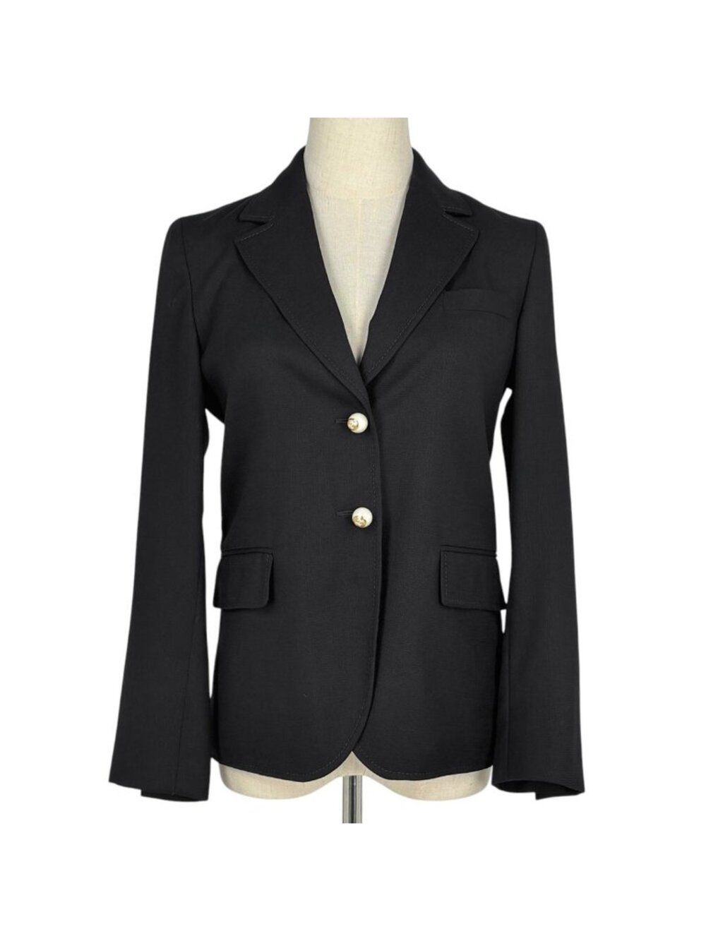 Gucci Interlocking G Button Tailored Jacket Faux Pearl Wool Black